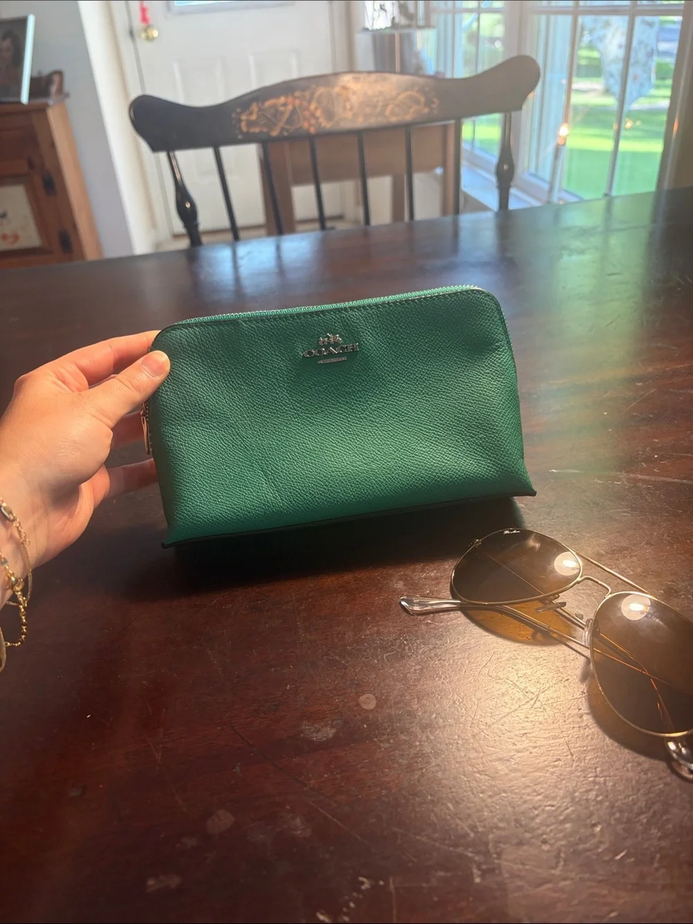 Coach Teal Pebbled Leather Cosmetic Pouch